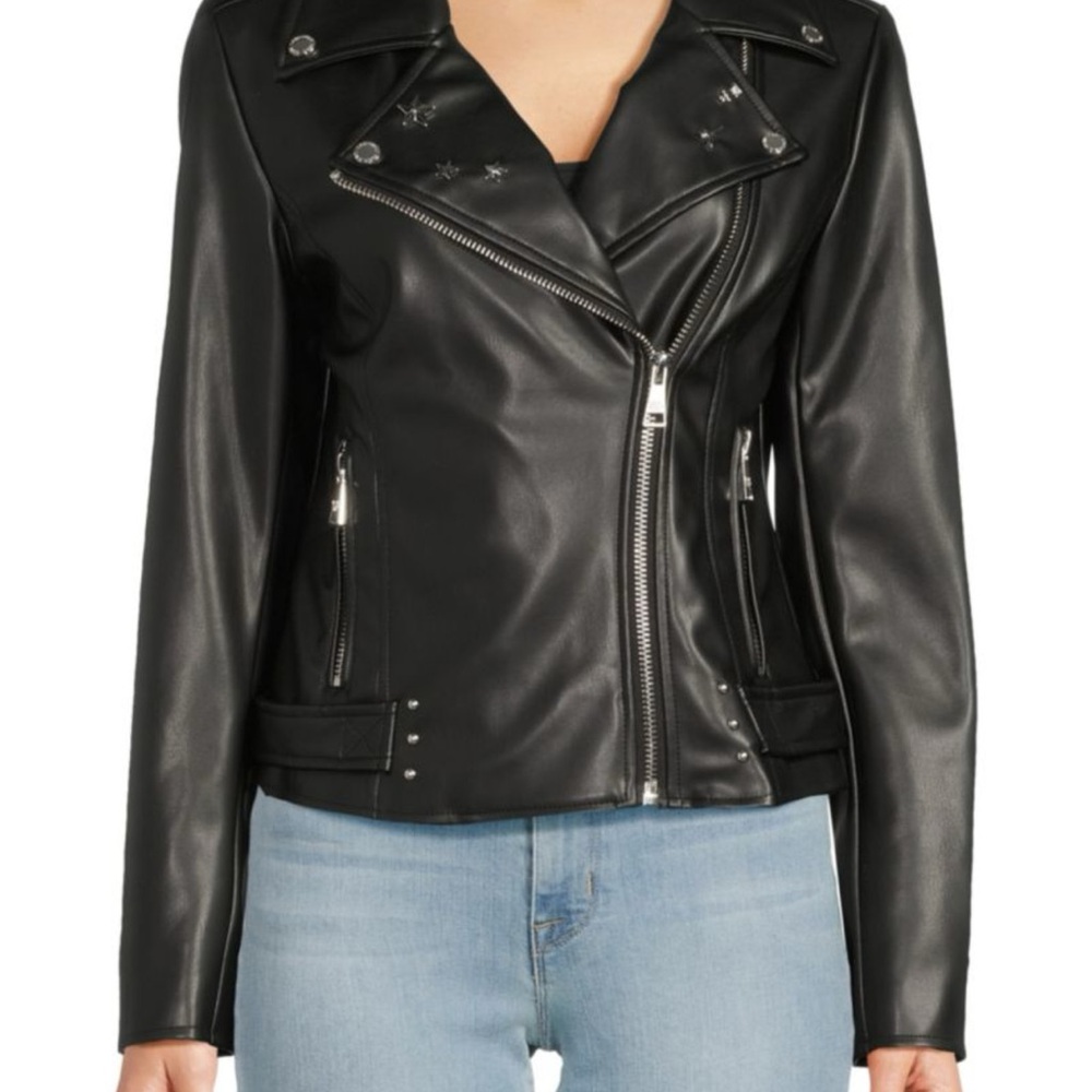 Karl Lagerfeld Black faux Leather Moto Jacket